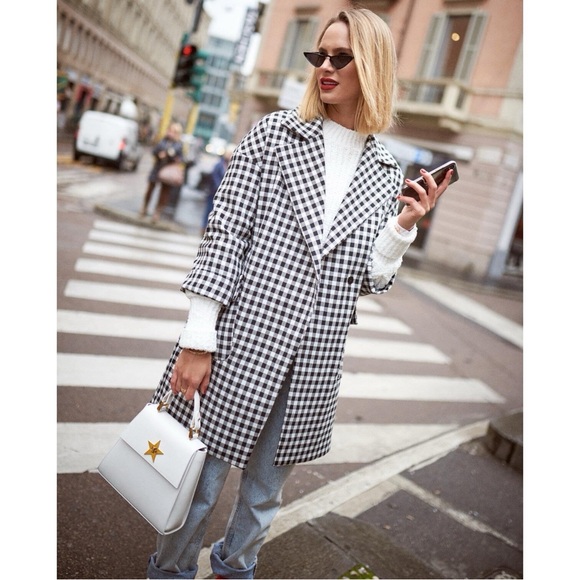 Zara gingham plaid coat Black White blogger favorite women’s size small